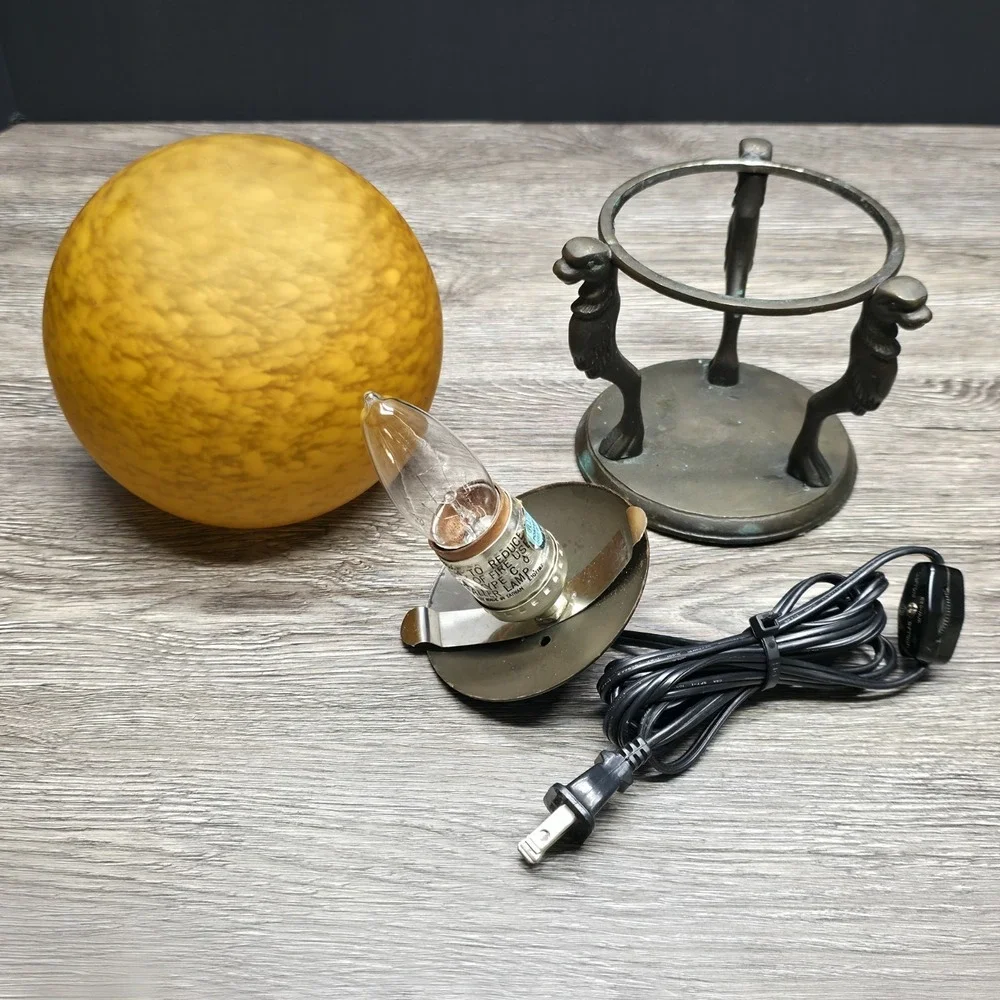 Vintage Orange Sphere Table/Desk Lamp With Brass Stand - Amazingly Beautiful